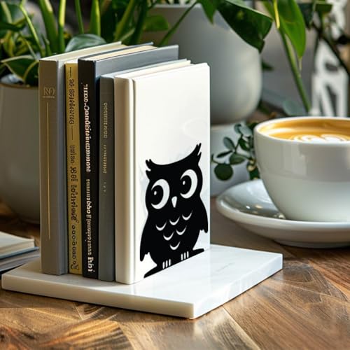 Peacoblue Metal Bookends for Shelves, Modern Decorative Heavy Duty Study Book Support Stoppers for Office, Desk, Shelf, Room 5.3"x4.3"x5.9" Cast Iron Simple Tall Bookends, 1 Pair (Owl) - color: Owl
