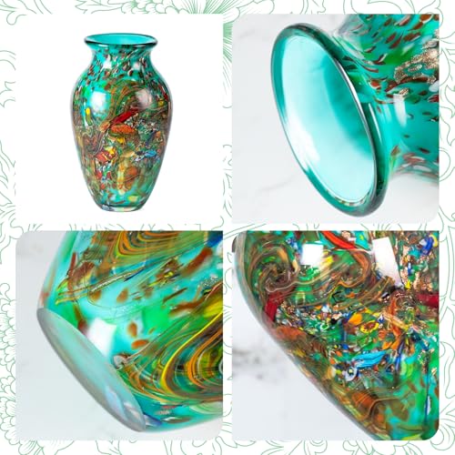 KAMMAK Colored Glass Vase, Beautiful Hand Blown Decorative Vase, Modern Art Vase for Flower Mantle Dining Table Centerpiece, Entryway Living Room Wedding Decoration (JG2066) - style: JG02066