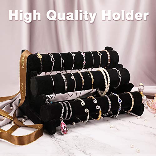 LuiceABC Bracelet Display Stand, 3 Tiers Black Velvet Soft T Bar Bracelet Holder Jewelry Watch Tower Organizer