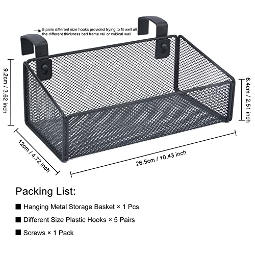 Bedside Caddy Hanging Storage Basket Beside Shelf Metal Organizer for Collage Dorm Bunk Bed,Hospital Bed,Baby Bed - Bedroom Essentials for Magazine,Remote Control,Phone,Drinks (Black) - color: Black