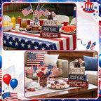 CroBlissful 4 Pcs 250th Anniversary 4th of July Decorations Patriotic Memorial Day Tabletop Decorations America Eagle Red White Blue Table Centerpieces USA Sign for Office Tiered Tray Home Shelf - style: 250 Years