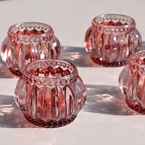 Woho Rose Gold Tealight Candle Holder Set of 6 for Valentines Day Decor, Glass Tea Lights Candle Holder for Wedding Party, Votive Candle Holders for Table Centerpiece - color: Rose Gold