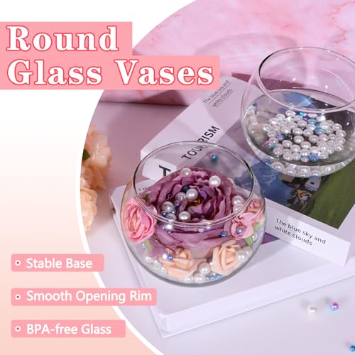 PINIWON 6 Pack Clear Round Glass Vases, 4.7” W x 3.5” H, Bubble Bowl Flower Vase for Table Centerpieces, Candle Holders for Wedding Event Home Decor