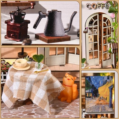 TOYQI Book Nook Kit, DIY Miniature Dollhouse Kit for Adults and Teens, Booknook Tiny House Kit Bookshelf Decoration 3D Wooden Puzzle Bookend - style: Coffee Garden