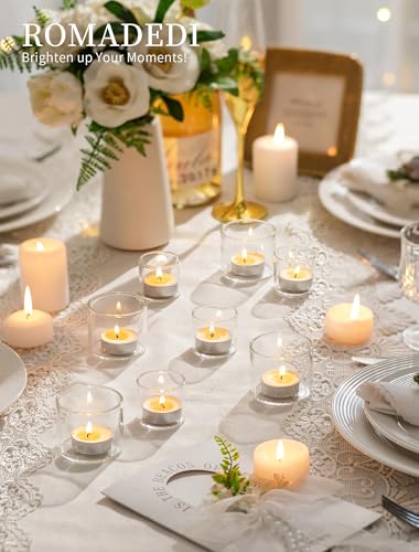 Romadedi Votive Tealight Candle Holders - 12 pcs Clear Glass Tea Light Holders Bulk Small Table Centerpieces Wedding Decor Party Dinner Home Decorations Festivals Christmas - color: Clear, size: S-6pcs+L6pcs
