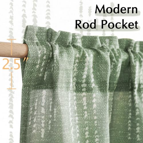 jinchan Boho Kitchen Curtains Linen Tier Curtains 24 Inches Bohemian Cafe Small Drapes Gray Striped Mudcloth Farmhouse for Bathroom RV Camper Light Filtering Rod Pocket 2 Panels Sage Green - color: Boho Sage Green, size: 26"W x 24"L (Pack of 2)