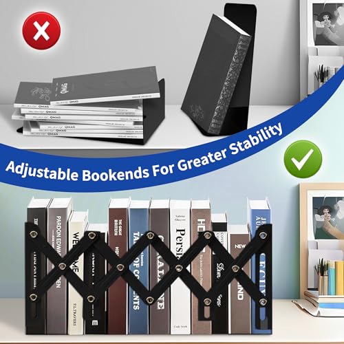 Dragon Bookends, Adjustable Bookends, Unique Book Holders for Shelves, Metal Book Ends for Heavy Books, Non-Skid Book Stander for Desk, Shelf, Office, Stationery Gift (Black) - color: Black
