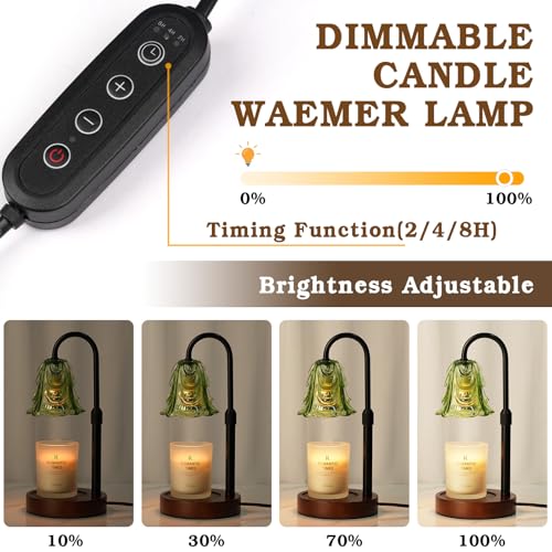 Small Candle Warmer Lamp with Timer, Adjustable Green Lamp Warmer for Jar Candles, Unique Women Gifts for Birthday, Dimmable Candle Heater, Cute Wax Warming Light with Wood Base - color: A3-green