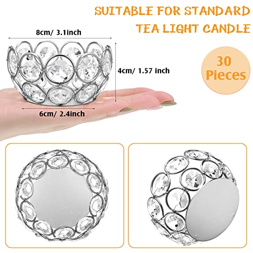 Potchen 30 Pcs Tea Light Candle Holders - Crystal Votive Candle Holders Tealight Jewel Bowl Stands Decorative Centerpiece for Wedding Party Home Table Decor (Silver) - color: Silver