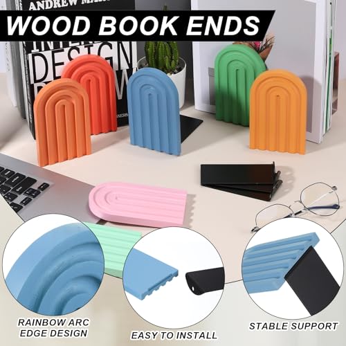PATIKIL 2Pcs Boho Arch Bookends, Non-Skid Wood Book Ends Rainbow Wooden for Shelves Book Stopper Stand Cute for Holding Books Movie CD Home Office Library Decorative, Cyan/Light Blue - color: Cyan/Light Blue