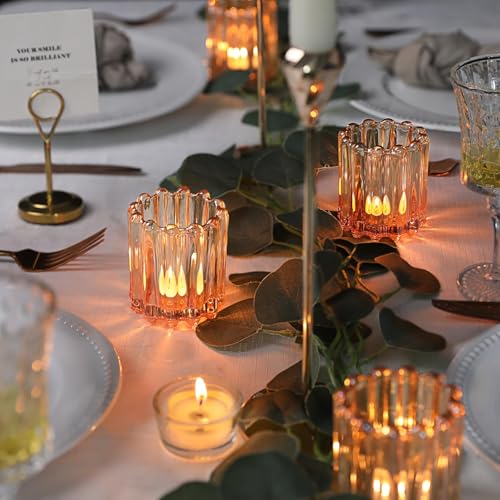 HAVITI 6 Pcs Votive Candle Holder, Gold Glass Large Candle Holders, Tealight Candle Holder for Fall Wedding Centerpieces Dinner Party Table Decor - color: Gold