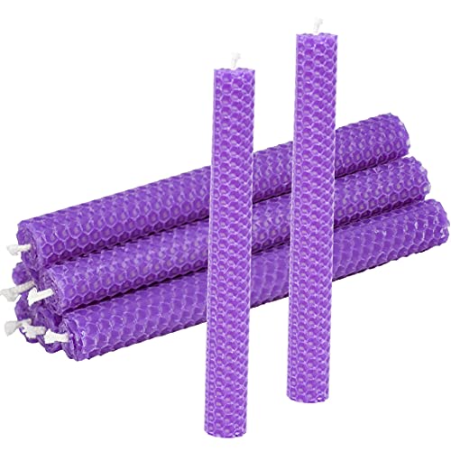 DEYBBY Natural Beeswax Taper Candles, Hand-Rolled Beeswax Candles Honeycomb Design, Dripless and Smokeless,Set of 6 (Purple) - color: Purple, size: 6 Pack