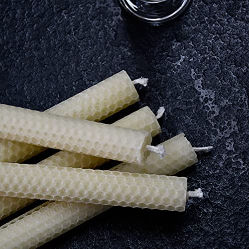 DEYBBY Natural Beeswax Taper Candles,8inch Dripless and Smokeless White Bee Wax,4Hour Burn Time Flat Top (Pack of 6) - color: White, size: 6 Pack