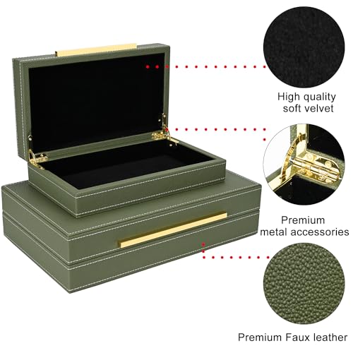 Green Shagreen box Set of 2 Faux Leather Decorative Boxes,Large Nesting Storage Decorative Boxes with Lids for Modern Home Decor Stacking Jewelry Box Organizer - color: Green, size: 2 pack