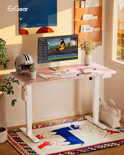 ErGear Height Adjustable Electric Standing Desk, 48 x 24 Inches Sit Stand up Desk, Memory Computer Home Office Desk, Pink - color: Pink, size: 47.2 x 23.6 Inches