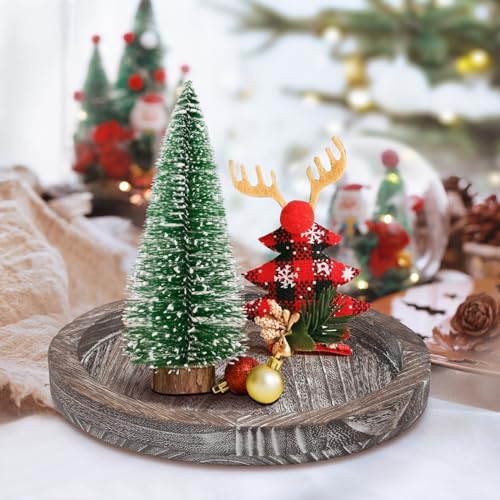 Round Decorative Wood Trays for Coffee Table Counter Farmhouse Kitchen Home Decor Centerpiece Small Wooden Candle Holder Tray Circular Serving Platter Circle Rustic Dining Table Bathroom Perfume Tray - color: Washedwhite, size: 11"
