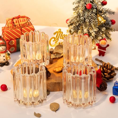 10Pcs Clear Glass Candle Holders - Decorative Ribbed Votive Candle Holders for Warm Glow, Tealight Candle Holder for Wedding Centerpieces Dinner Party Table Decor (for Candles Under 1.8")