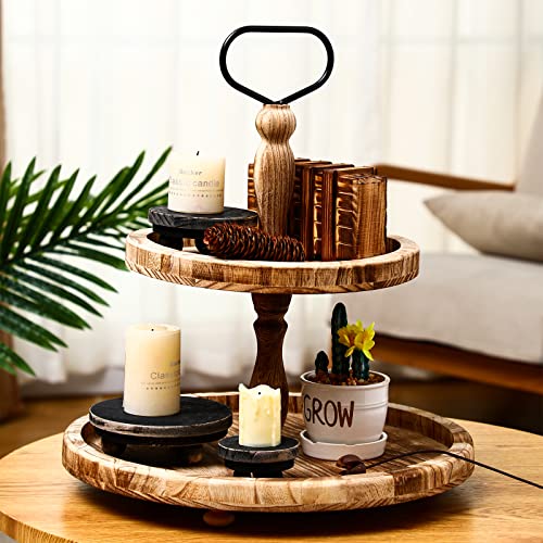 Amyhill 3 Pcs 5/4/3 Inch Wooden Risers for Display Wood Pedestal Stand Mini Tray Stand Round Wooden Pedestal Holder Rustic Riser for Decor Tiered Tray Decor Home Kitchen(Black) - color: Black, size: 5/4/3 Inch