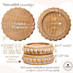 Candle Pedestal [Set of 2] Round Rustic Wood Beaded Risers - Sturdy 2-Sided Stackable Decor Pedestal Stands for Tiered Tray, Candle, Mug Display, Risers Display Stands (Rustic Brown, 5 inch)
