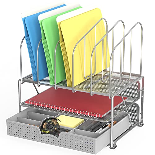 Deco Brothers Desk File Organizer with Letter Tray and 5 Upright File Stand, Silver - color: Sliver