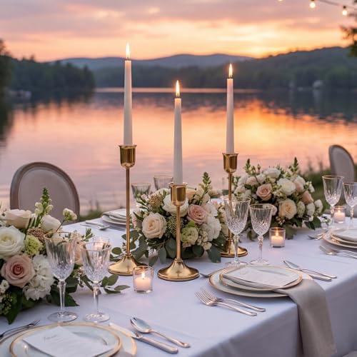 Gold Candlestick Holders Taper Candle Holder for Candlesticks Metal Set of 6 Vintage Centerpiece for Dining Table Wedding Christmas Thanksgiving Fireplace Home Decor Gift 007-TB-6