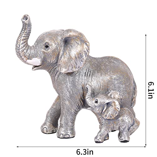 Cute Silver Elephant Statue Home Décor Good Luck Elephant with The Baby Décor for Shelf Good Gifts for Women Decoration for Living Room, Bedroom, Office - color: Silver
