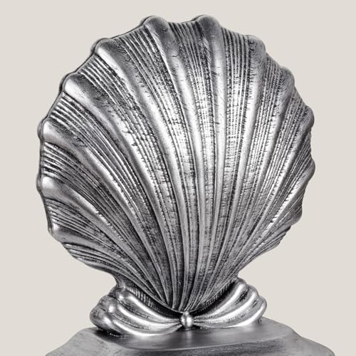 Decorative Shell Bookends, Coastal Nautical Book Ends for Shelves Desk, Resin Seashell Book Ends for Home Office Living Room Beach Decor (Silver)