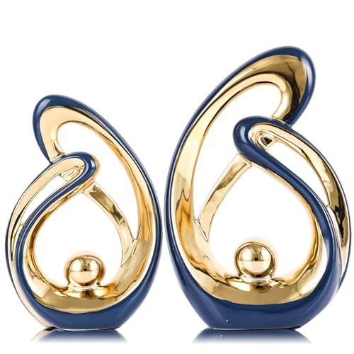 XMGZQ Home Decor Accent,Porcelain Art Mid Century Bookshelf Decorations,Gold Centerpieces for Tables,Abstract Ceramic Statue Sculpture for Coffee Table Mantel Tv Stand Centerpieces (Blue, Small) - color: Blue, size: Small
