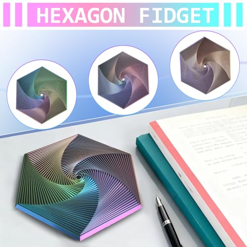 Fractal Fidget Hexagon - Suitable for Relieving Stress, Anxiety, and Tension | Autism, ADHD | Desk Adult Fidgeting Stress Relief Gift (Green Purple Copper 35 Rings) - color: Green Purple Copper (35 Rings)