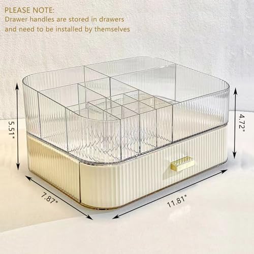 MIUOPUR Makeup Organizer with Stackable Drawers, Bathroom Vanity Organizers and Storage, Ideal for Desk and Dresser Countertops, Great for Cosmetics, skincare, Lipsticks, Nail Care -Cream - color: Cream, size: Tray and Drawer