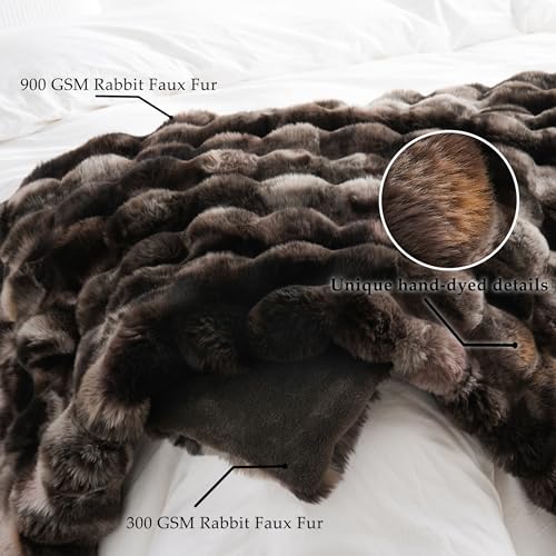BENVWE Fluffy Faux Fur Throw Blanket for Couch, Soft Plush Thick Cozy Fuzzy Luxury Minky Bubble Blanket for Home Living Room Decor Gift for Women, Tie-dye Coffee, 50" x 60", 1100GSM - color: Tie-dye Coffee, size: Throw(50" x 60")