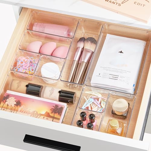 Vtopmart 28 PCS Clear Plastic Drawer Organizers Set, 4-Size Bathroom and Vanity Drawer Organizer Trays, Acrylic Storage Bins for Toiletries, Makeup, Cosmetic, Kitchen Utensils, Tool, Gadgets - style: 28 PCS