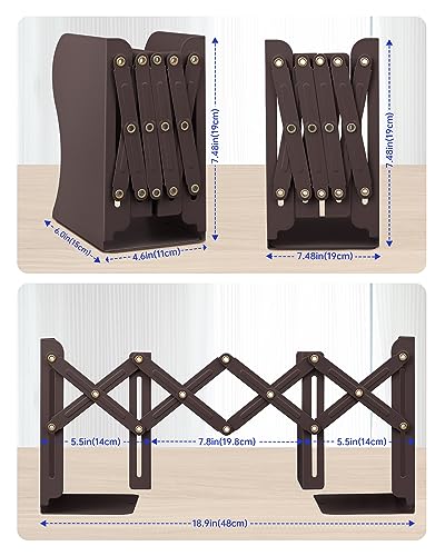 Honagu Adjustable Bookends, Metal Book Ends for Shelves Heavy Book, Desk Magazine File Organizer for Home, Office, Books, Papers, Extends up to 19 inches, for Students,Teachers (Brown) - color: Brown