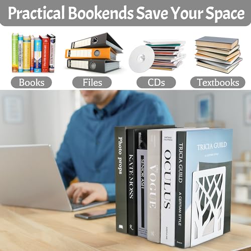 Book Ends-Metal Book End Supports for Bookrack Desk (White, 10 Pair) - color: White, size: 10 Pair