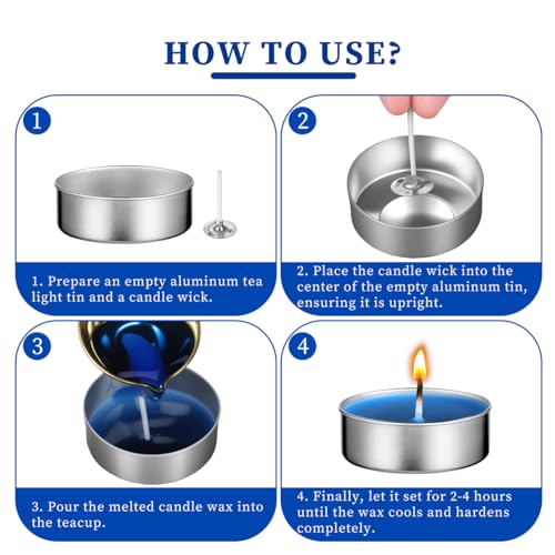 EXCEART 100 Pack Metal Tea Light Holders Empty Aluminum Candle Cups with Wicks DIY Candle Making Kit Supplies for Crafts Wax Molds