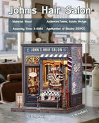 Book Nook Kit - DIY Adult Miniature Dollhouse, Hair Salon Themed, 3D Wooden Puzzle Bookend, Bookshelf Decor Gift for Family and Friends (John's Hair Salon) - style: John's Hair Salon