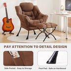 Tiita Lazy Chair with Ottoman, Brown Modern Large Accent Chair, Comfy Leisure Sofa Armchair with Ottoman, Reading Chair with Footrest for Bedroom, Living Room, Dorm Rooms, Brown - color: Peach Skin Brown