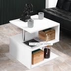 HOMCOM 20" Modern End Table, Accent Side Table, S-Shaped Coffee Table with Storage Shelf and Steel Poles, White - color: White