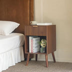 Fultyle Walnut Nightstand, Modern Night Stand with Fluted Drawer and Opening Storage, Wooden Bedside Table with Solid Wood Legs for Bedroom, Living Room, Office (Walnut Brown) - color: Walnut Brown