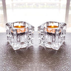 Crystal Ice Tea Light Candle Holders, Set of 2, Glass Candlestick Holders Tray for Bathtub, Bathroom, Livingroom