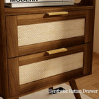 JOONEE Rattan Nightstand,Farmhouse Bedside Table with 2 Storage Drawer and Open Wood Shelf, for Bedroom and Small Spaces,Night Stand with Solid Wood Legs (Walnut Brown) - color: Walnut Brown