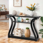 SUPER DEAL Wood Console Table 3 Tier Narrow Entryway Table with Curved Frame and 2 Open Storage Shelves Accent Sofa Table for Hallway Living Room Bedroom, 47 in Black - color: Black