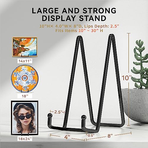 IPAME 10 Inch Large Plate Stands for Display - Metal Plate Holder Display Stand + Small Easels Picture Stand for Book, Platter, Plaque, Photo Frame, Tabletop Art (2 Pack) - size: 10 Inch