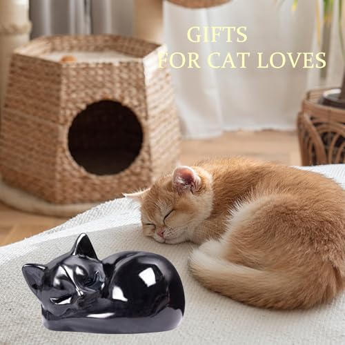 Black Obsidian Sleeping Cat Statue,1.6 Inch Crystal Carved Cat Figurine Home Office Desk Decor,Zen Meditation Gift for Cat Lovers,Feng Shui Luck Charm - color: Black Obsidian Sleeping Cat