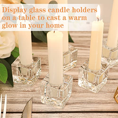 Glass Candle Holder Set of 6 Taper Candle Holders for Candlesticks Clear Crystal Candle Stick Candle Holders for Table Centerpiece Square Candlestick Holders for Wedding Easter Christmas Thanksgiving