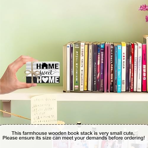 Ycyfckdr Mini Decorative Books for Home Decor, Small Rustic Wood Book Stack for Table Decoration, Home Sweet Decor Book for Living Room Bookshelf, Farmhouse Stacked Books Decoration (L31) - color: Brown & White