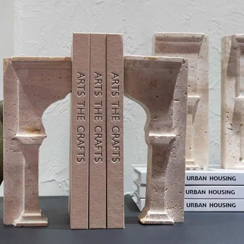 Set of 2 Piece Modern Travertine Bookend, Arc de Triomphe Design, Natural Stone Book Holders for Desk and Shelf (2 pcs 1 Set -Arc de Triomphe) - color: 2 Pcs 1 Set -Arc De Triomphe