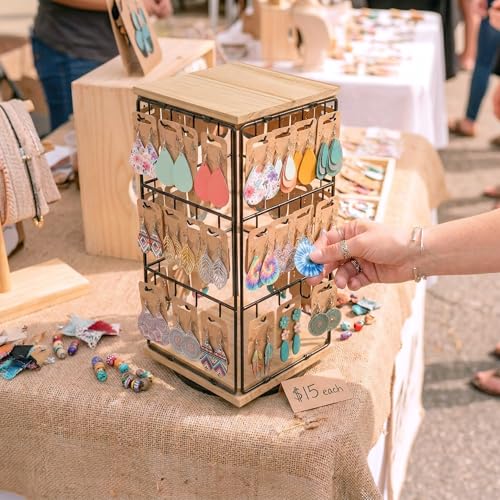 Earring Display Stands, 48 Hooks Earring Display for Vendors Rotating, Earring Holder Organizer Earring Display Stands for Selling Jewelry Display (Log) - color: Log Color