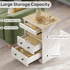 LIKIMIO Night Stand, Modern Bedside Table with 2 Drawers, Open Shelf, End Table with Pull-Out Tray, Wood SideTable, White - color: White