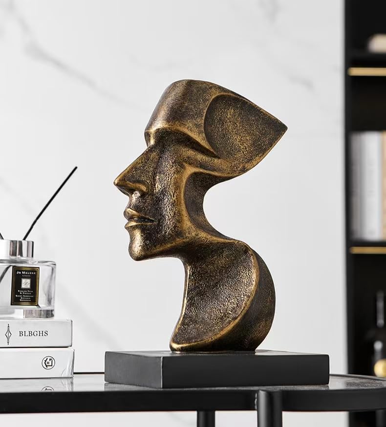Decorative Modern Abstract Profile Sculpture, Contemporary Home Decor Resin Statue on Black Base